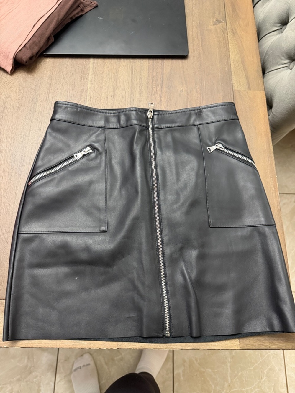 Express Black Faux Leather Zip-Front Mini Skirt